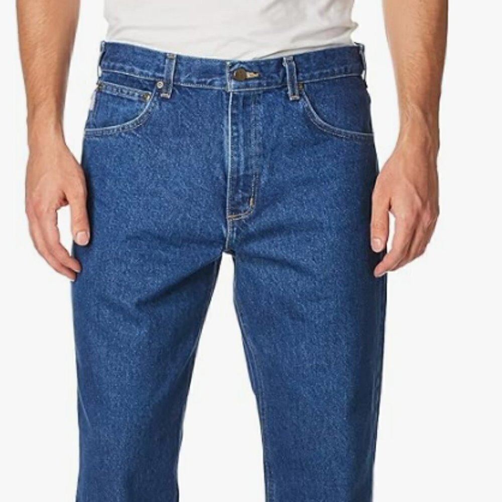 Carhartt Men's Relaxed Fit Size 46 X 30 Five Pocket Tapered Leg Jean Blue color